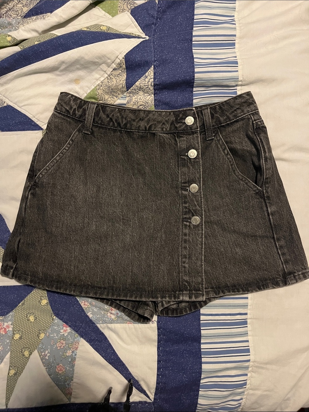 GAP Black Denim Skort with Front Button Detail
